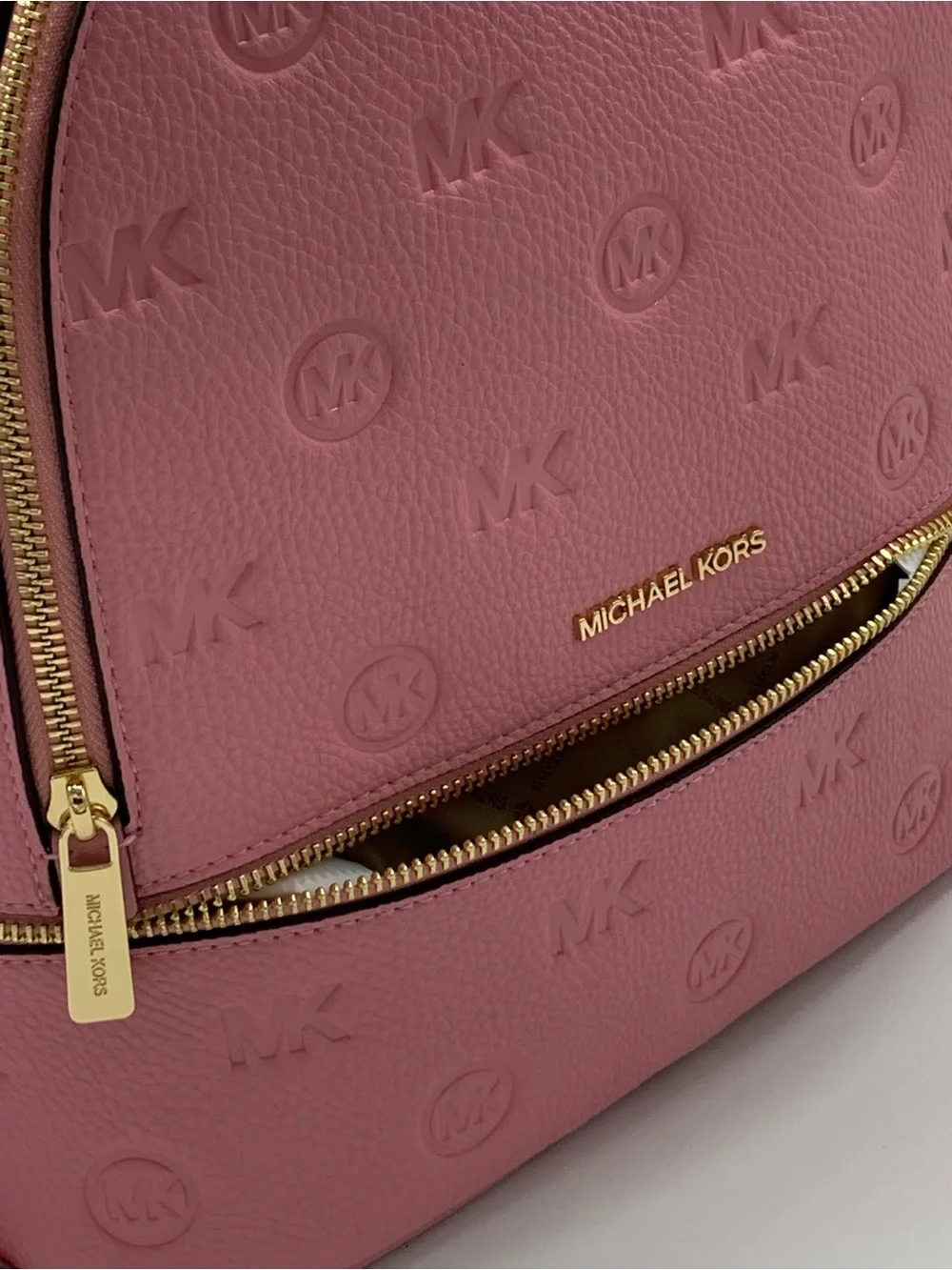 Michael Kors Rhea Carnation Medium Leather Backpack with Gold Hardware